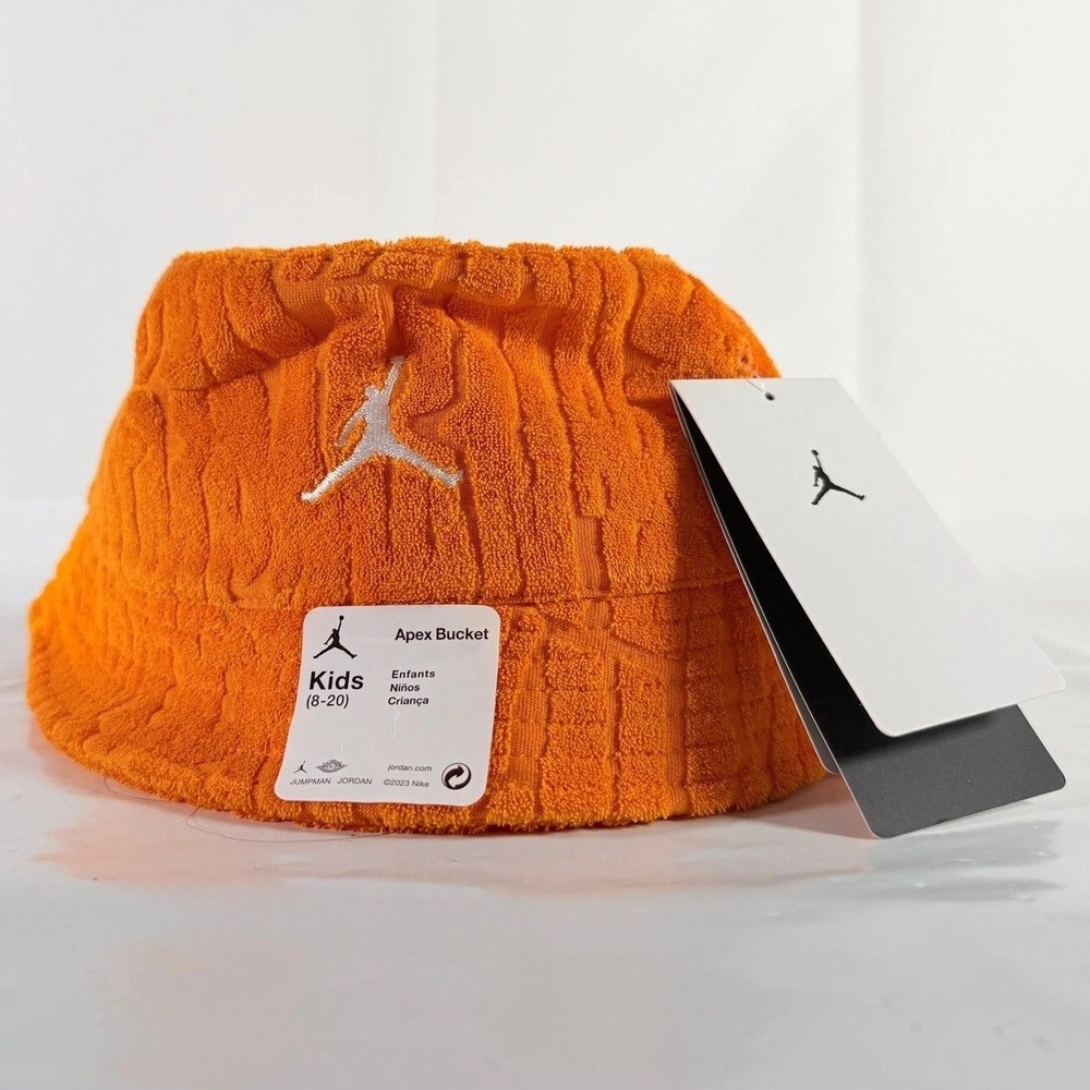 Jordan Kids Apex Bucket Hat Orange Terry Cloth Jumpman Sun Hat UPF 40+ NWT 8-20